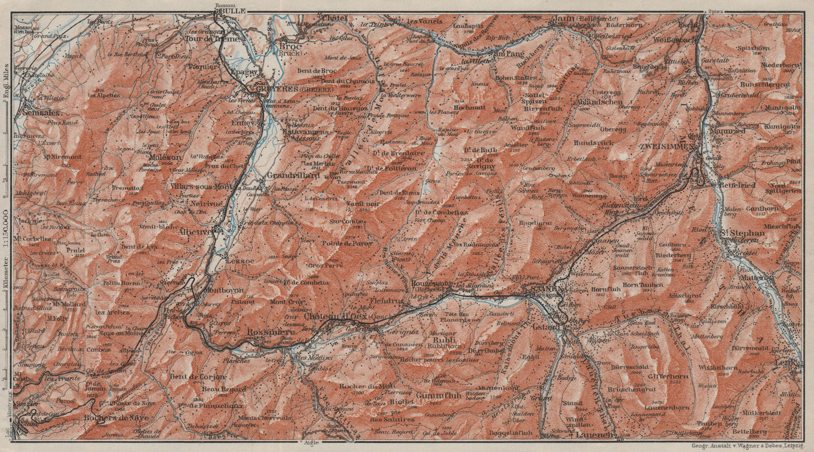 SAANEN/SARINE & SIMME VALLEYS. Gstaad Château-d'Oex Saanenmöser Lenk 1909 map